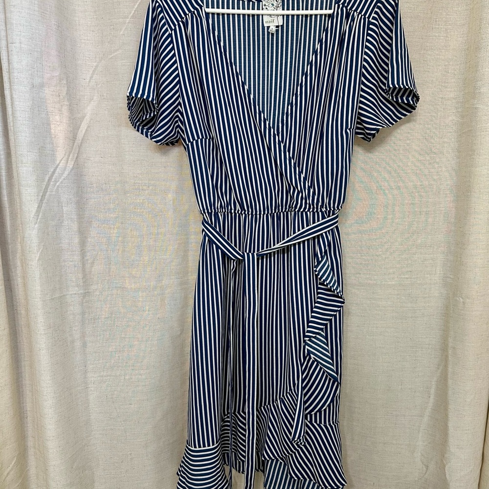 NAIF Navy and White Striped Asymmetrical Dress